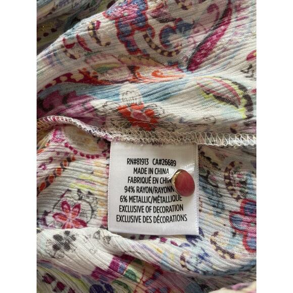 Robert Graham Women’s Blouse XL Paisley Print Pink Flutter Short Sleeve Top $248 - Picture 8 of 8